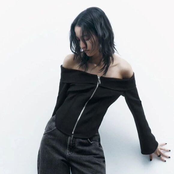 ZARA OFF-THE-SHOULDER ZIP TOP LIMITED EDITION - Picture 7 of 8